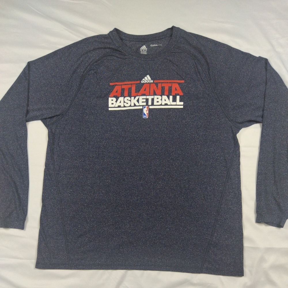 Adidas Atlanta Basketball Shirt Mens 2XL Blue Long Sleeve Climalite Polyester